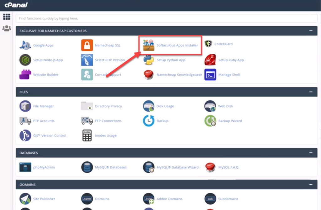  الدخول إلى خيار Softaculous apps installer من لوحة cPanel
