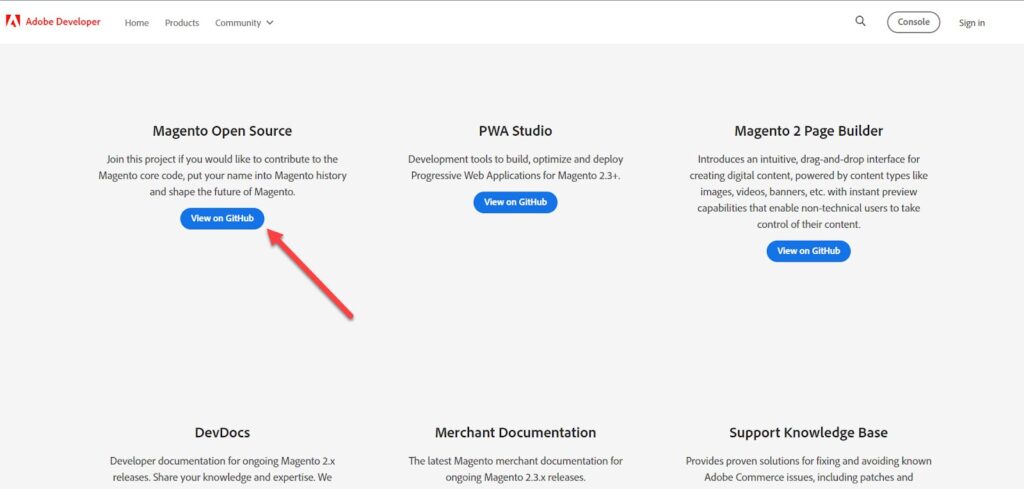  الدخول إلى رابط تحميل منصة Magento على منصة Github