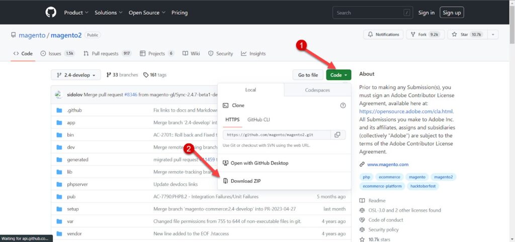  تحميل منصة Magento على منصة Github بملف مضغوط ZIP